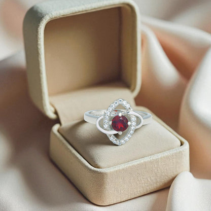 Sterling Silver Red Zircon Halo Ring – Unique Women’s Fine Jewelry