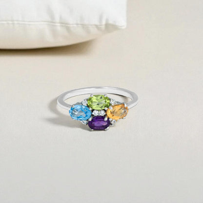 Sterling Silver Multi Birthstone Ring – Custom Mother’s Ring, Personalized Gemstone Jewelry Gift