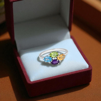 Sterling Silver Multi Birthstone Ring – Custom Mother’s Ring, Personalized Gemstone Jewelry Gift