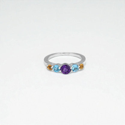 Sterling Silver 5 Birthstone Ring – Personalized Family Gemstone Band, Custom Mother’s Jewelry Gift