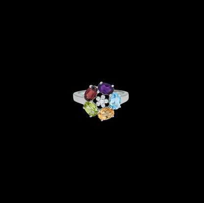 Radiant Rainbow Birthstone Ring – Sterling Silver Family Jewelry, Personalized Mother’s Gift for Women