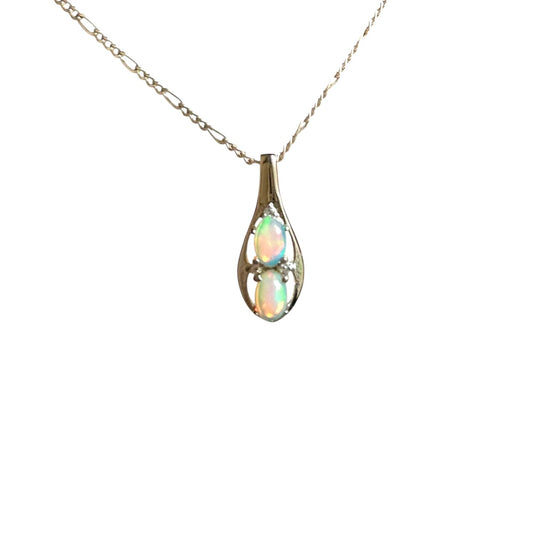 Sterling Silver Twin Opal Pendant Necklace – Elegant Teardrop Design with Sparkling Accents