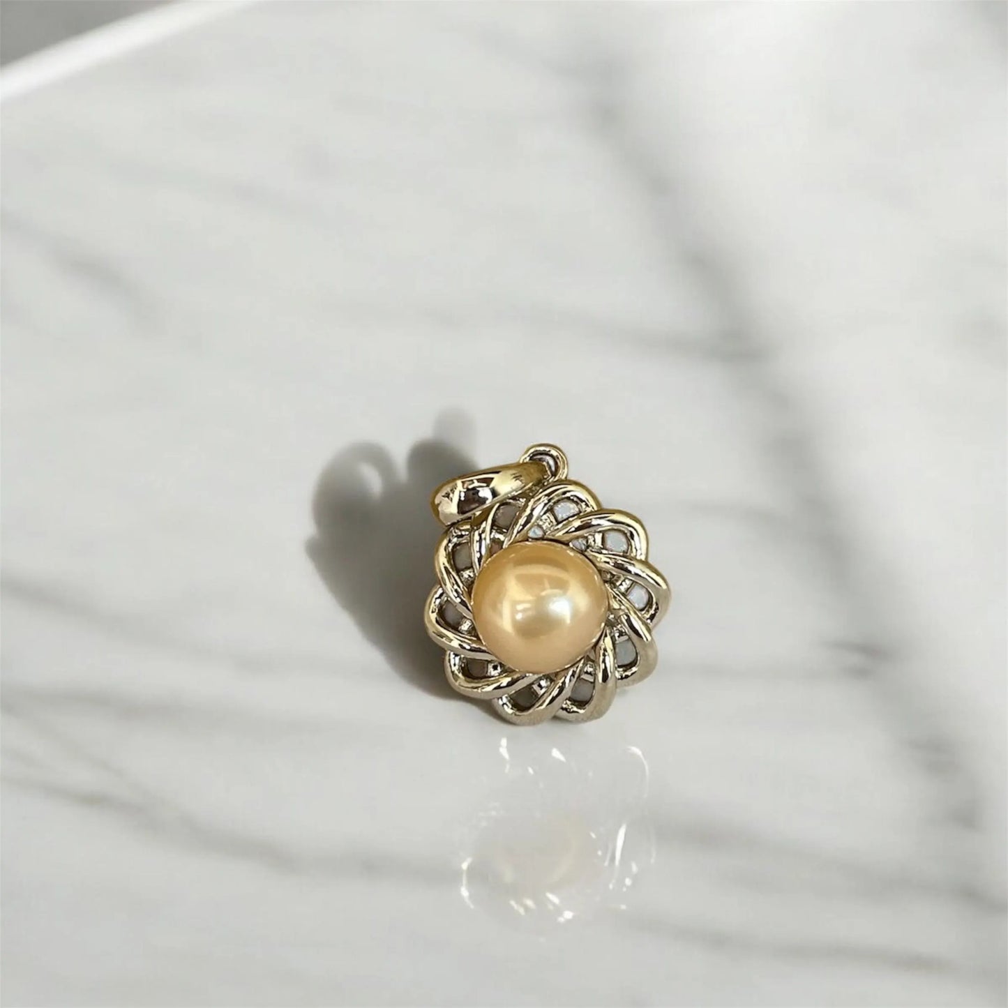 Golden Pearl Pendant Necklace in Sterling Silver – Elegant Spiral Floral Design