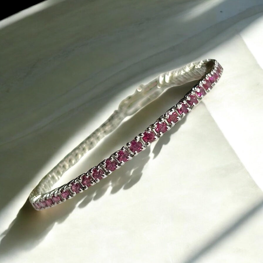 Elegant Rhodolite Garnet Tennis Bracelet in Sterling Silver