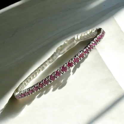 Elegant Rhodolite Garnet Tennis Bracelet in Sterling Silver