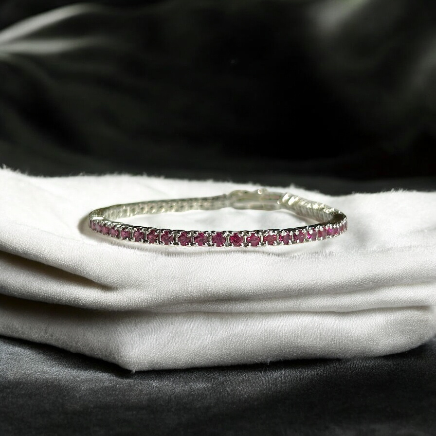 Elegant Rhodolite Garnet Tennis Bracelet in Sterling Silver