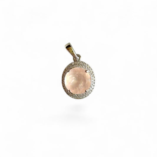 Rose Quartz Pendant Necklace in Sterling Silver – Round Cut with Vintage Halo Design