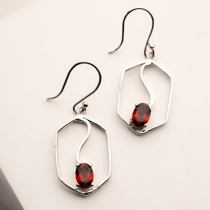 Garnet Glide Silver Earrings